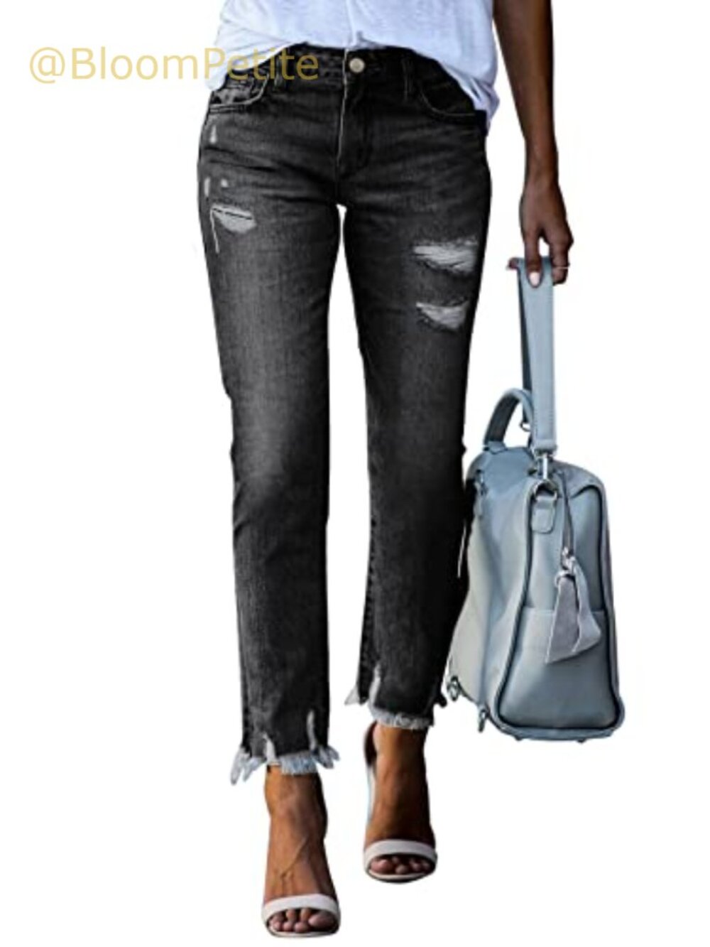 High Waisted Tummy Control Straight Ankle Ripped Jeans Stretch Denim